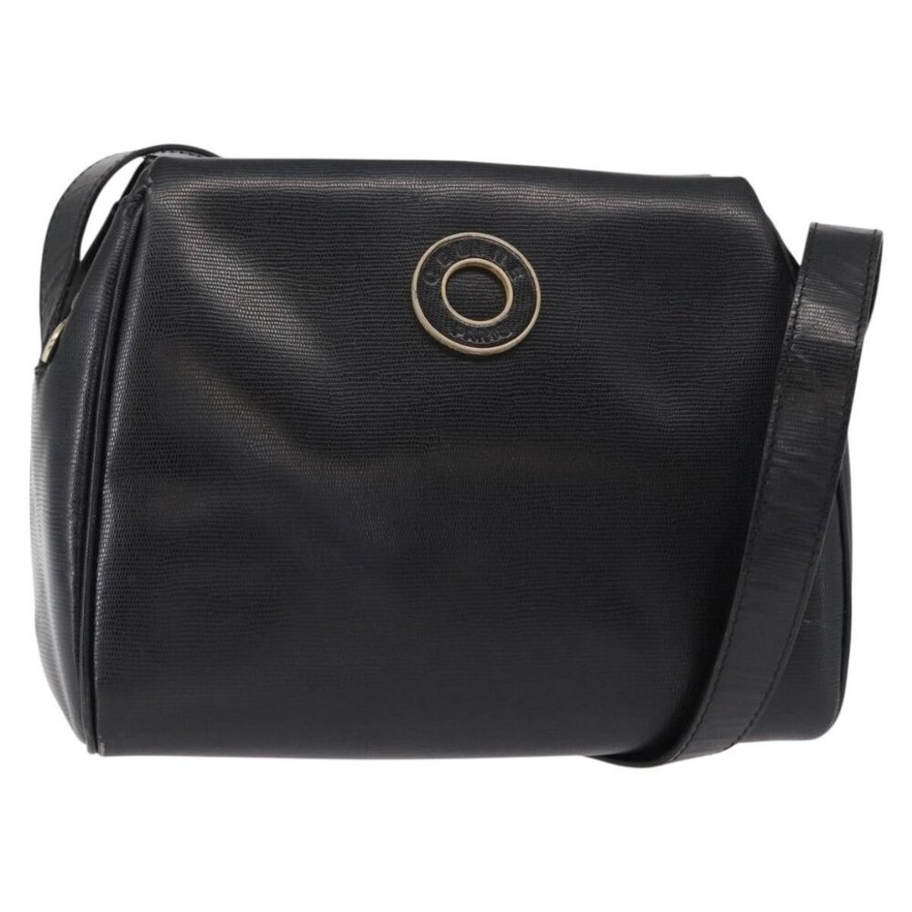 Authentic CELINE Circle Shoulder Bag Leather Black Gold